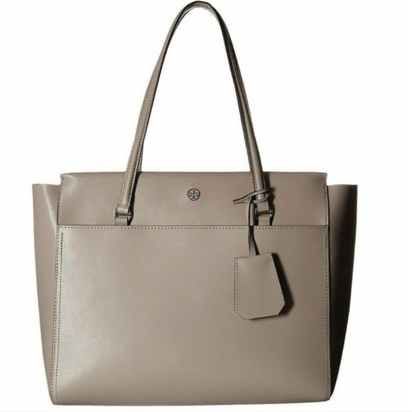 Tory Burch Handbags - Tori Burch Parker Dust Storm Grey Leather Tote Shoulder Bag
